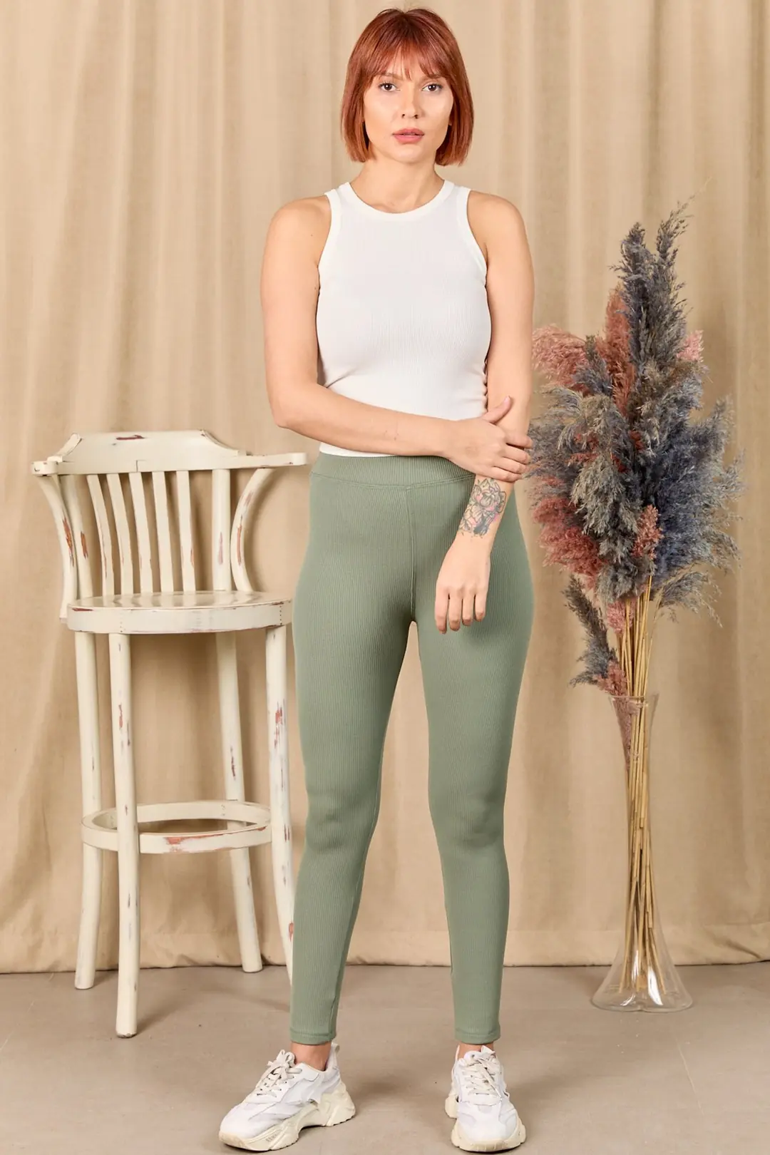 Moresun Kadın Haki Tayt Şardonlu Fitilli Günlük Spor Kullanım - MTH3031256890