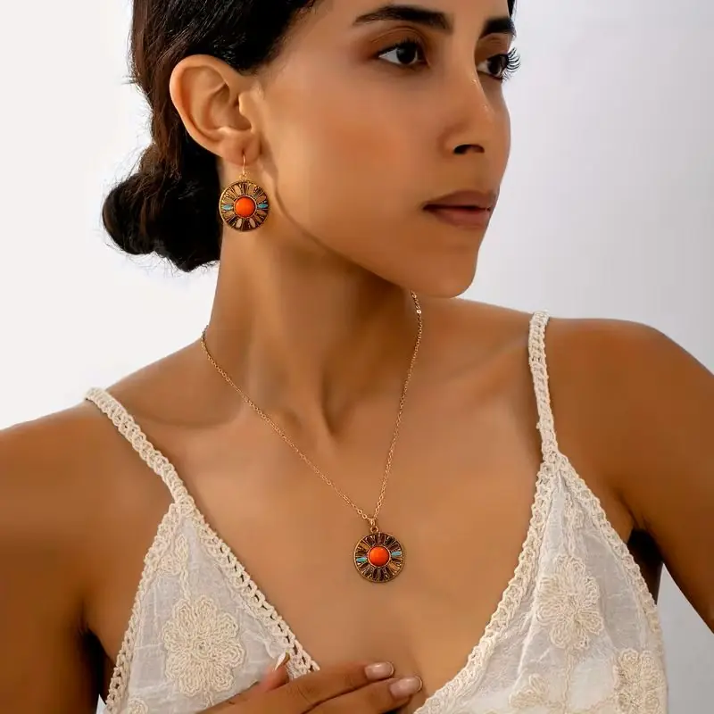 Moresun Minimalist Hollow Yuvarlak Kolye Küpe Set