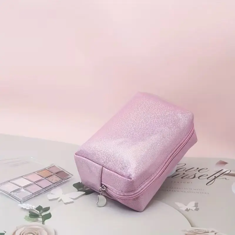 MORESUN Yeni Moda Simli Sekizgen Büyük Kapasiteli Pembe Makyaj Çantası