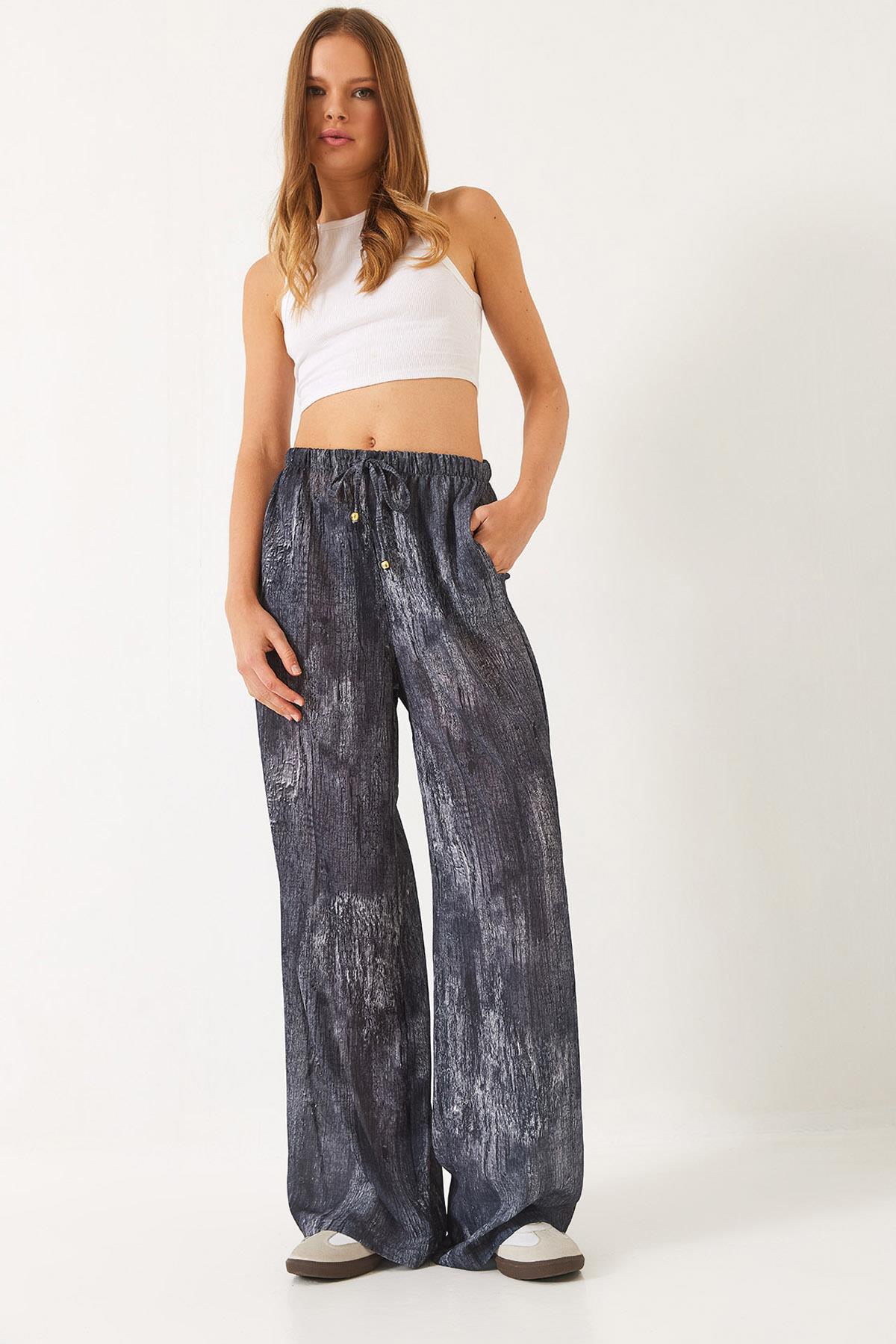 Kadın Kontrast Geçişli Cep Detaylı Wide Leg Pantolon 60440-2 60271056 - Antrasit - Antrasit / 36