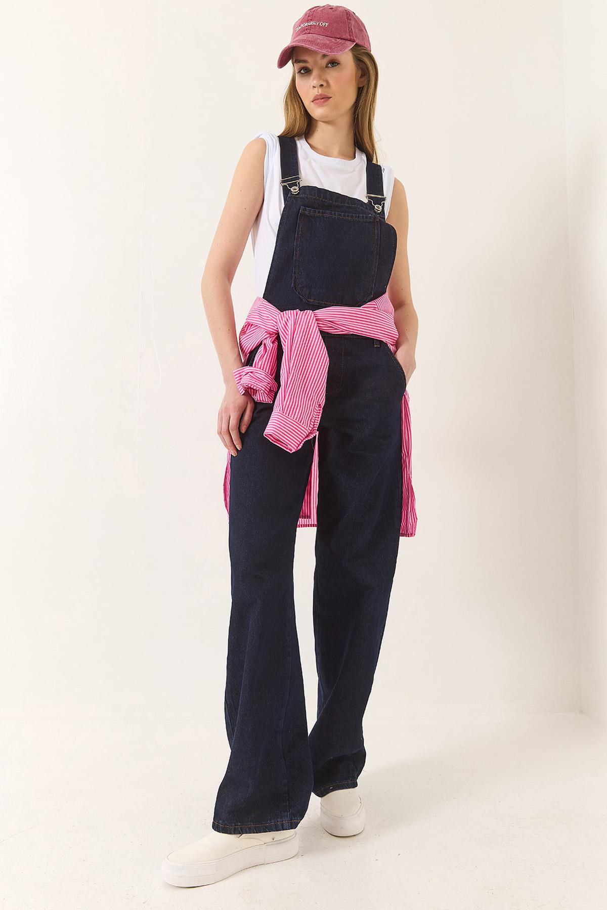Kadın Cep Detaylı Bol Paça Denim Salopet 4029 60281037 - Lacivert - Lacivert / 40