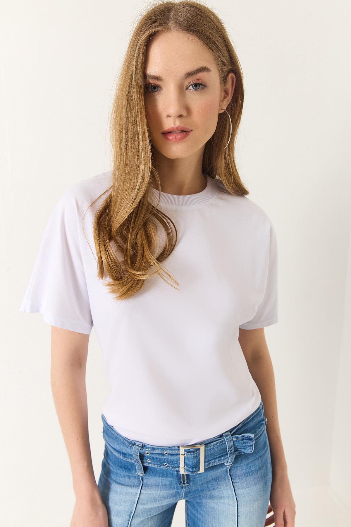 Kadın Organik Pamuklu Regular Kalıp Bisiklet Yaka Basic Kısa Kollu T-Shirt 60602048 - Beyaz - Beyaz / L