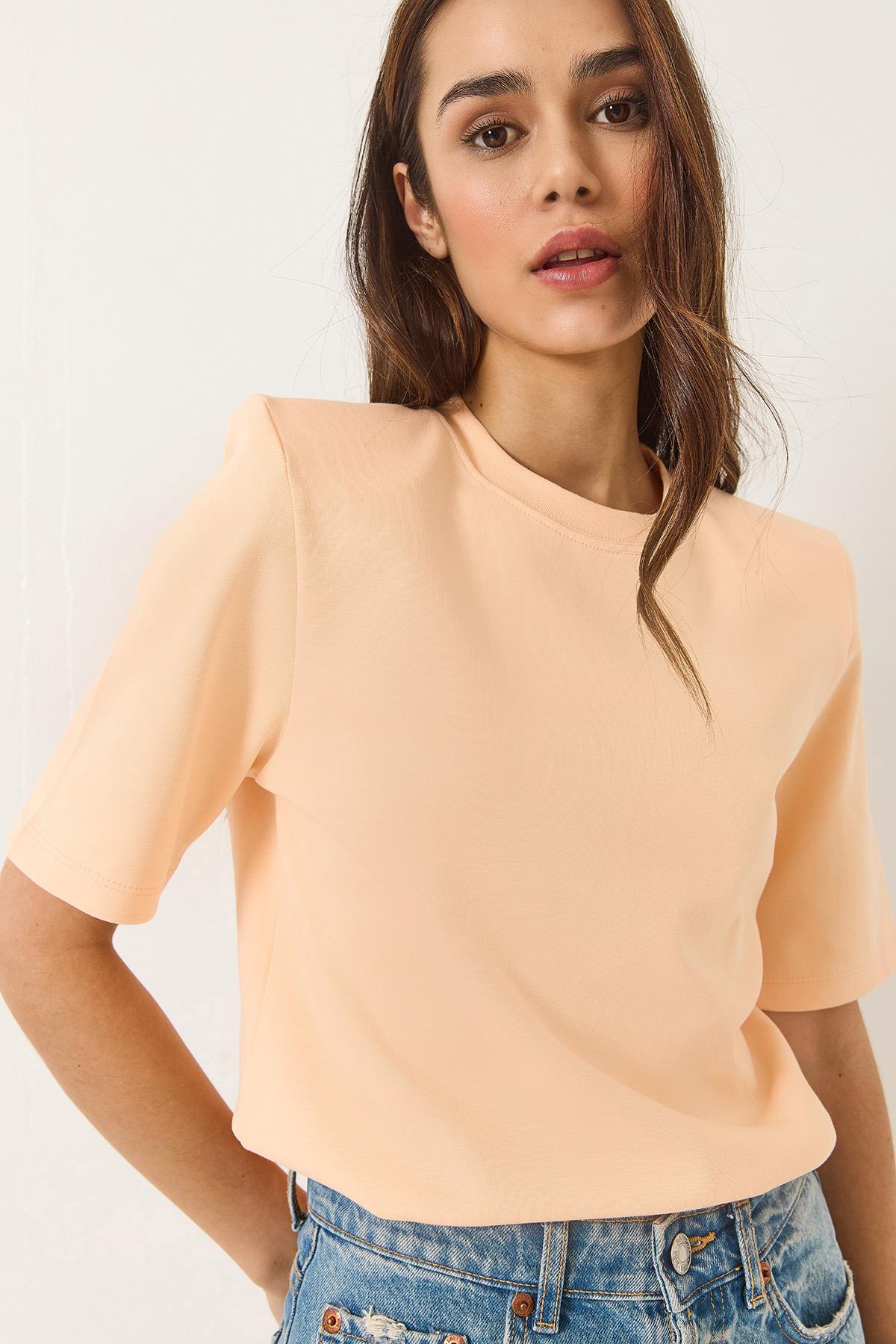 Kadın Bisiklet Yaka Vatkalı Pamuklu Basic T-Shirt 241134 60283128 - Yavru Ağzı - Yavru Ağzı / S