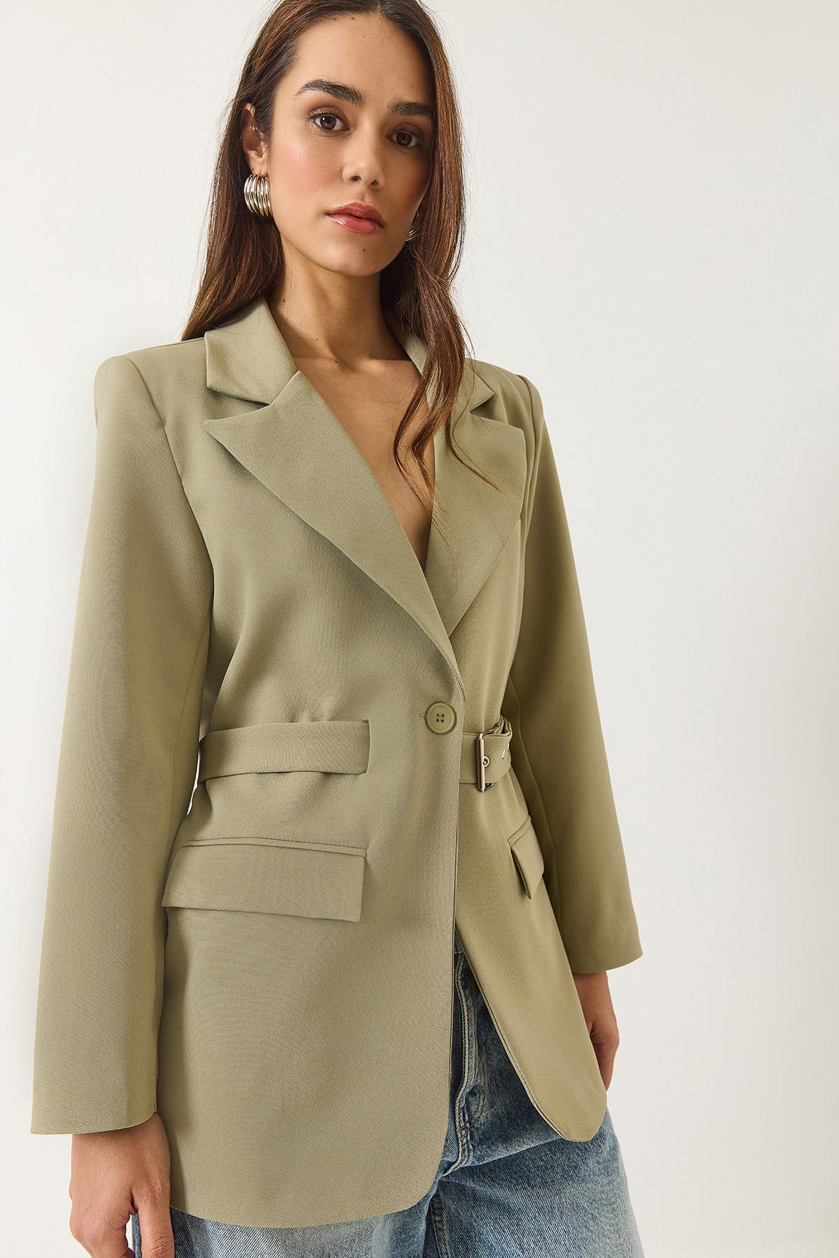 Kadın Kemer Detaylı Astarlı Blazer Ceket 8132 60283134 - Mint Yeşili - Mint Yeşili / 36