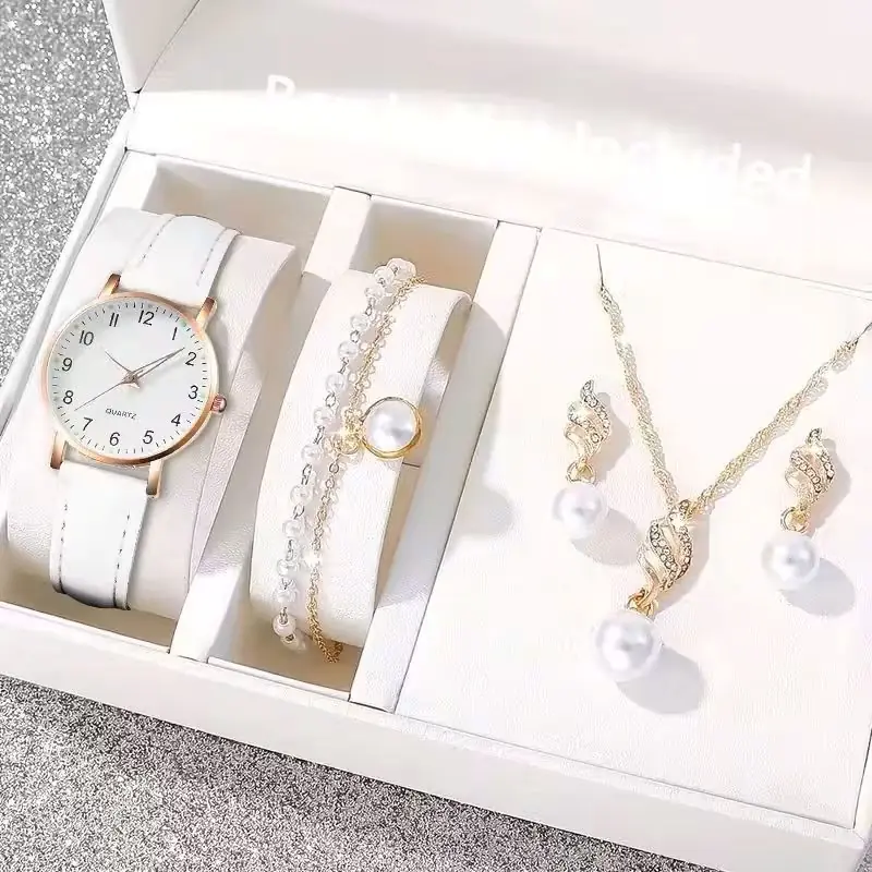 Moresun Şık Yuvarlak Analog Quartz Saat 4 Parça Takı Seti Yılbaşı 14 Şubat Sevgililer Günü Hediyesi