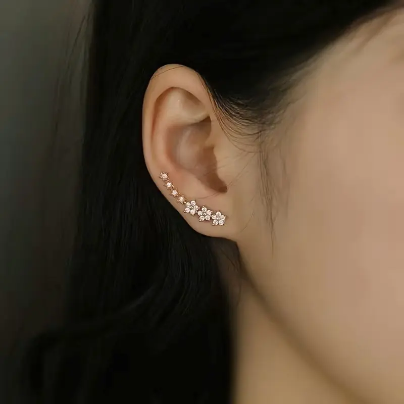 Moresun Rhinestone İşlemeli Lüks Küpe Gül Altın