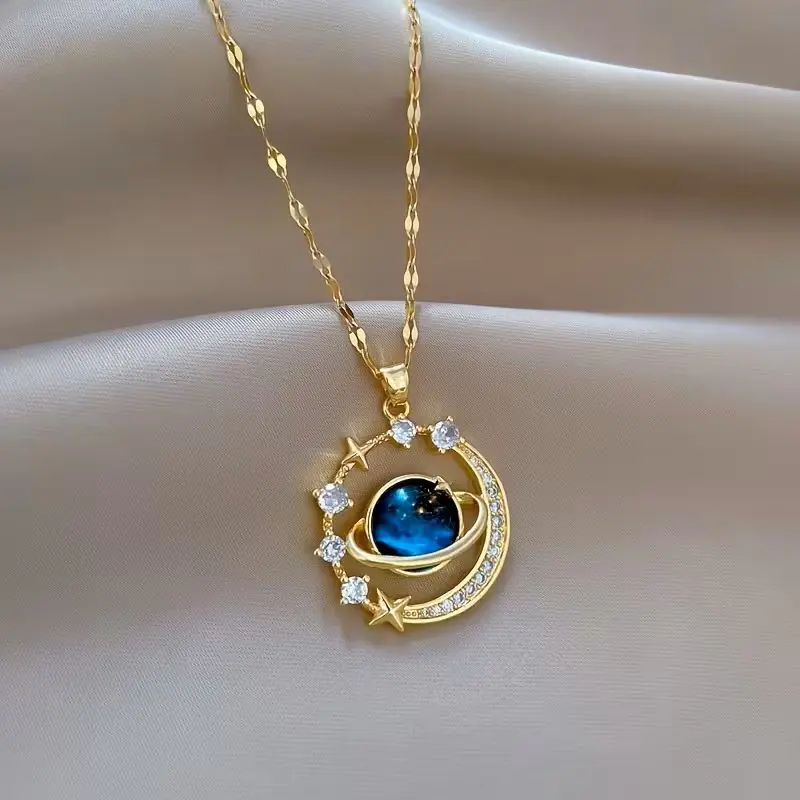 Moresun Unisex Moda Kolye Seti, Uzay Ay Tasarımı