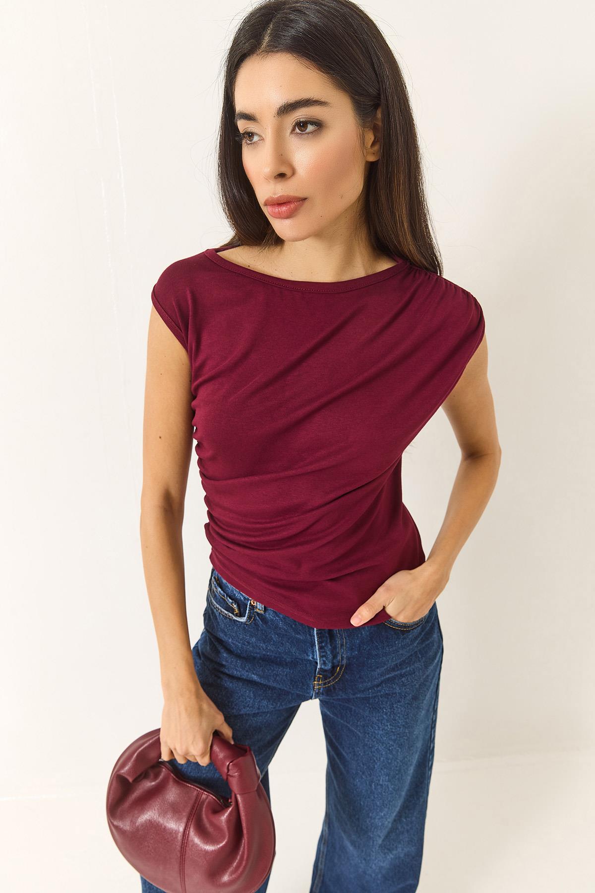 Kadın Drape Detaylı Soft Touch Esnek Viskon Bluz 4019 60284038 - Bordo - Bordo / M