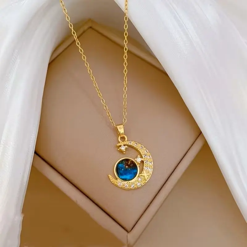 Moresun Unisex Moda Kolye Seti, Uzay Ay Tasarımı