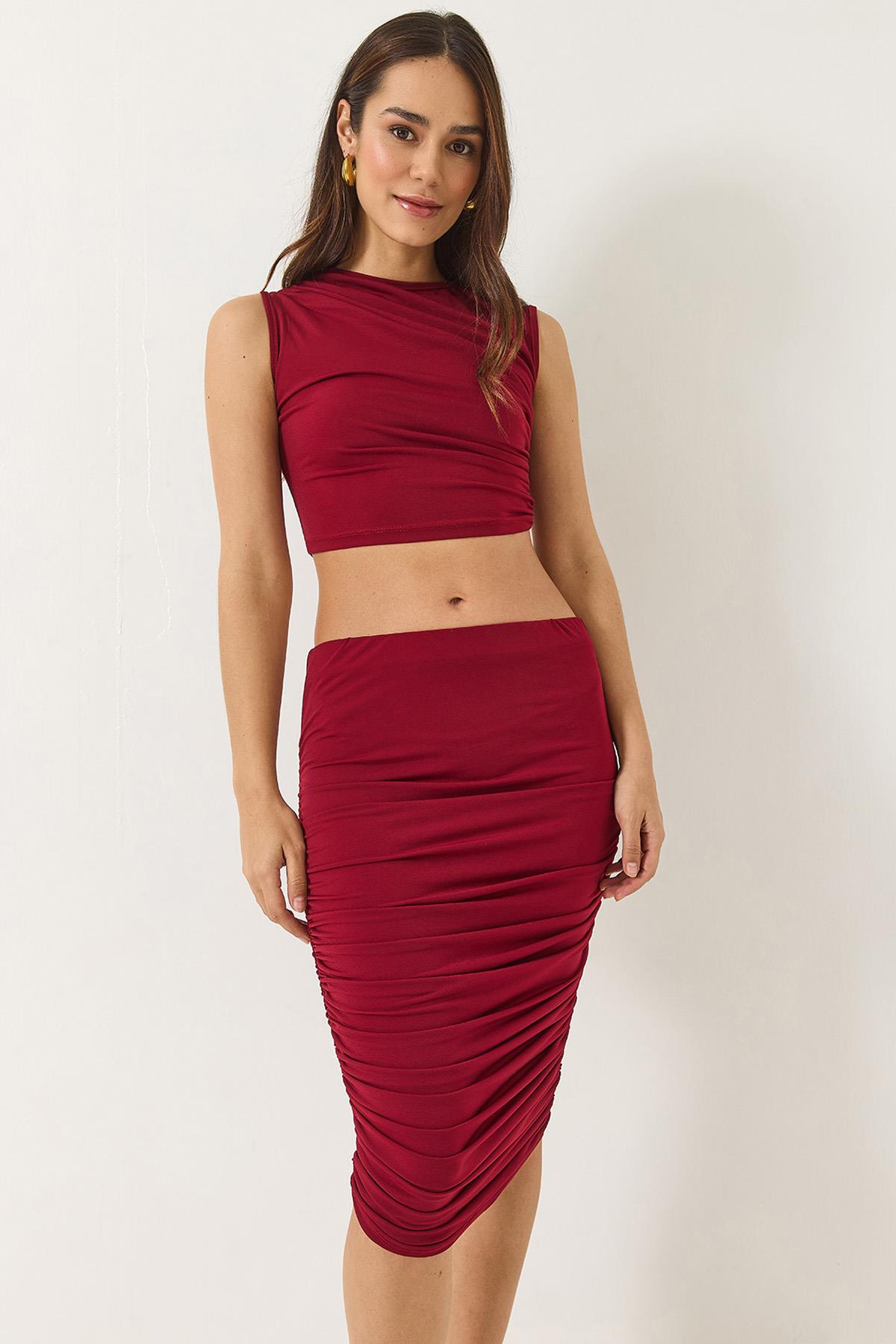 Kadın Büzgü Detaylı Crop Candy Alt-Üst Takım 60283136 - Bordo - Bordo / L