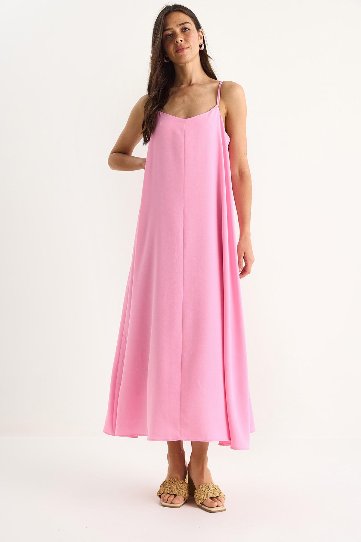Kadın İp Askılı Astarlı Dökümlü Rahat Yazlık Elbise 5247 60281074 - Şeker Pembe - Şeker Pembe / 36