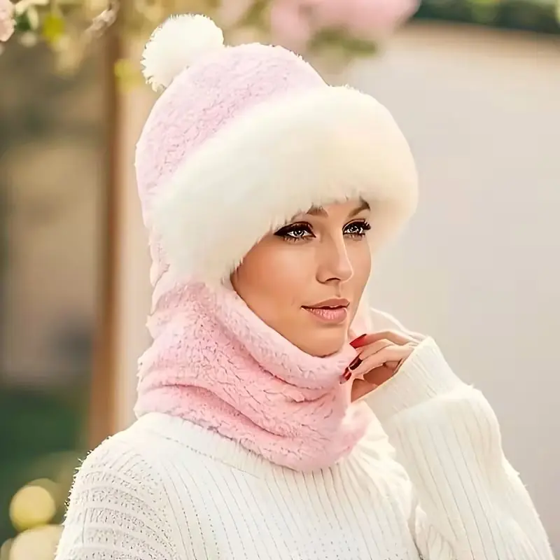 MORESUN 2 Tarz Peluş Yumuşak Kışlık Pembe Bere Boyunluk
