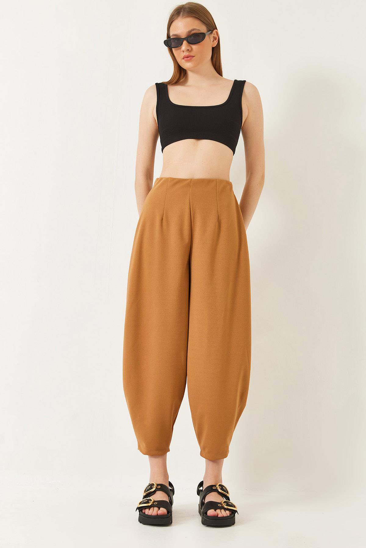 Kadın Rahat Dokuma Şalvar Pantolon 80073 60271059 - Camel - Camel / 38