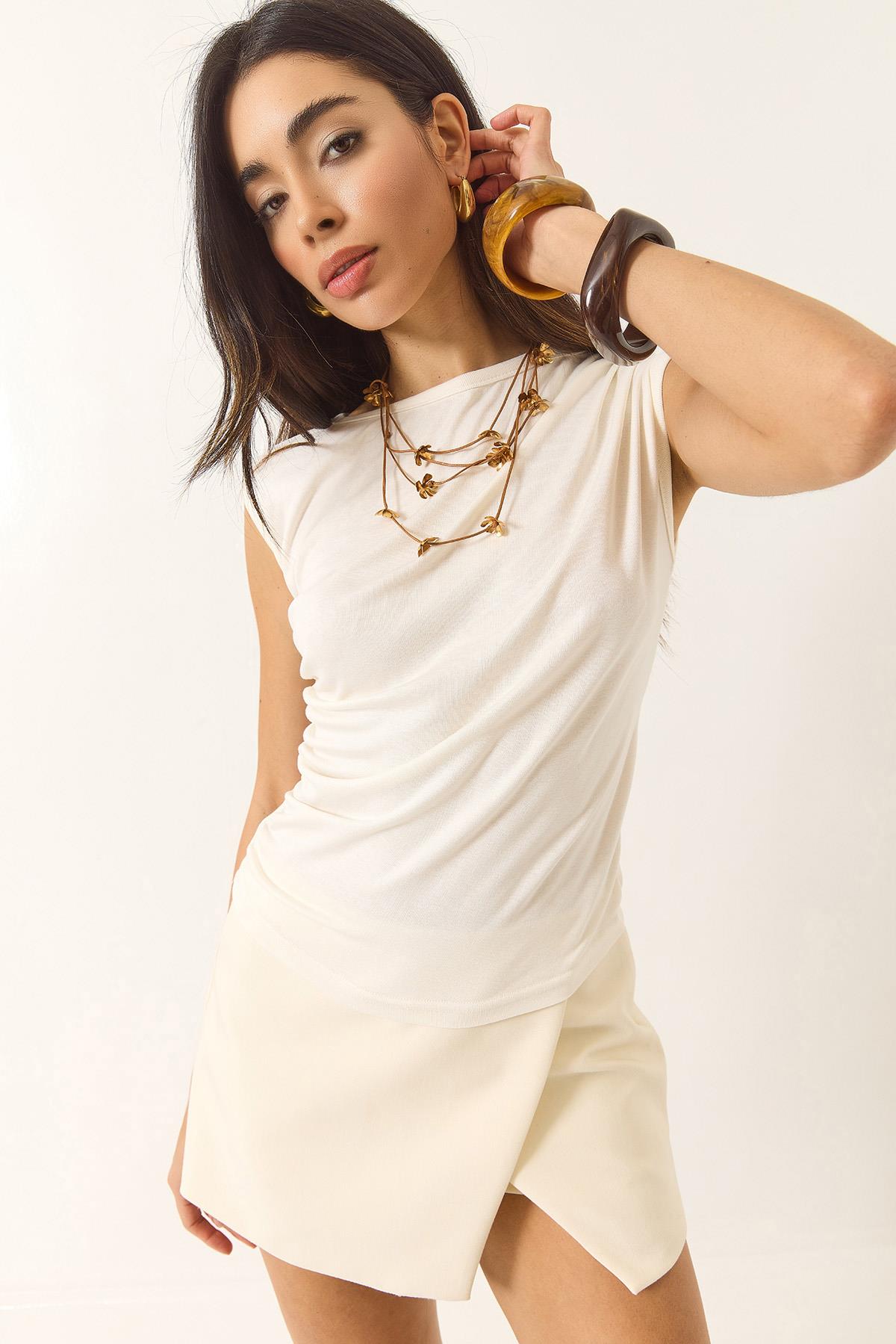 Kadın Drape Detaylı Soft Touch Esnek Viskon Bluz 4019 60284038 - Ekru - Ekru / M