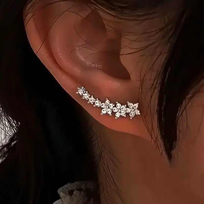 Moresun Rhinestone İşlemeli Lüks Küpe Gümüş